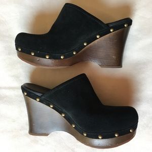UGG Black Suede Studded Wedge Mule / Clog